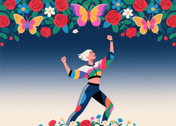 扁平风格美式女人在花丛插画壁纸