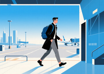 扁平风格美式男人在城市插画壁纸