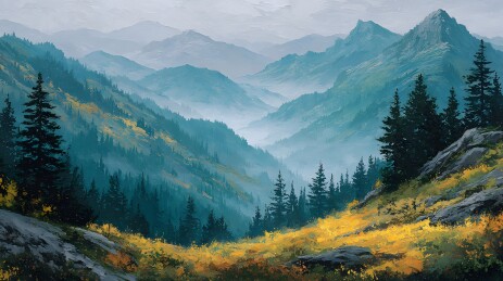 秋日山谷与远山