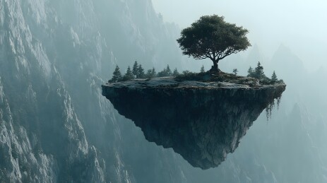悬浮岛屿上的孤树奇观