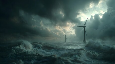 风暴中的海上风力发电机