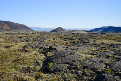 冰岛斯瑞努卡基古火山周边的苔原地貌