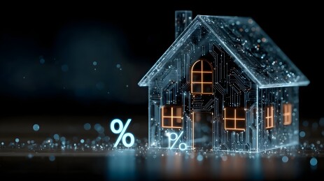 科技感数字房屋与利率符号