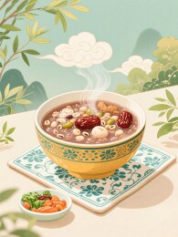 碗中红豆粥特写配小菜