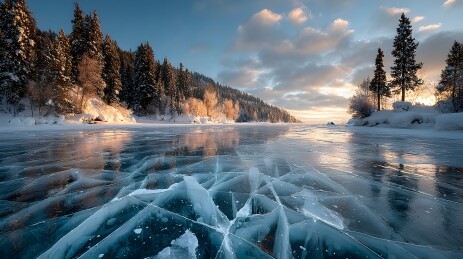 冰封湖面的冬日清晨