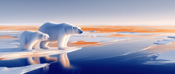 北极熊在冰面上的温馨时刻