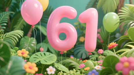 彩色植物背景的61数字