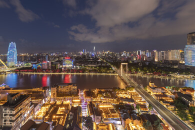 浙江省宁波市三江口老外滩夜景风光