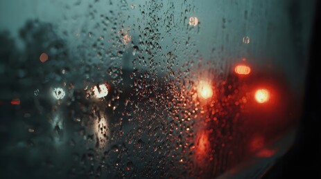 雨滴模糊车窗夜景
