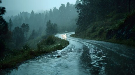 雨中蜿蜒山路