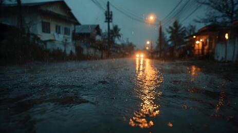 雨夜街道积水反光