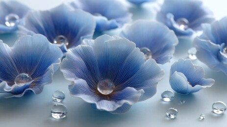 蓝色花朵水珠