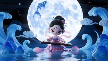 月下弹琴的嫦娥