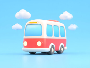 卡通巴士蓝天白云