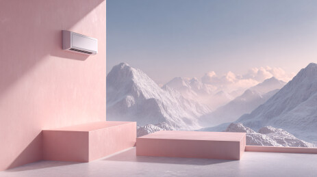 粉墙空调与山景图