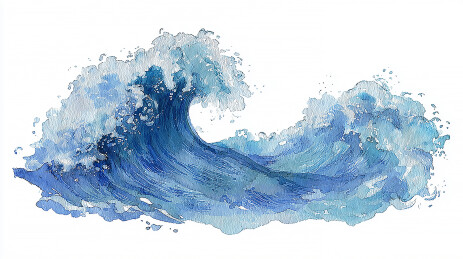 水浪波浪水彩画 