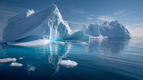 清澈蓝水中漂浮的壮丽冰山