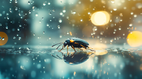 一只甲虫在湿润玻璃表面留下轨迹