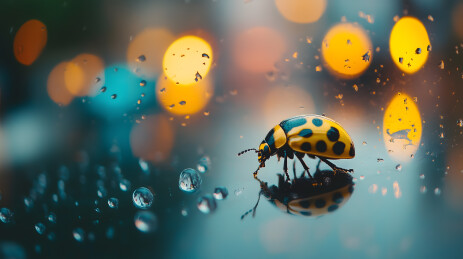 一只甲虫在湿润玻璃表面留下轨迹