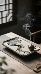 茶香袅袅，静谧茶室一隅