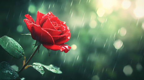 雨中的红玫瑰特写