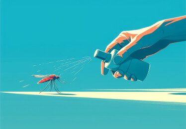 一只手在喷洒驱蚊喷雾