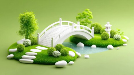 小桥流水绿意盎然