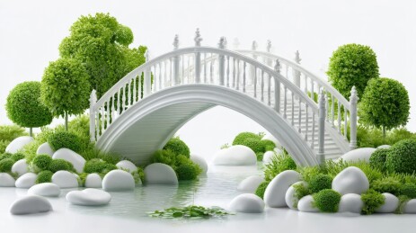 白桥绿树石子