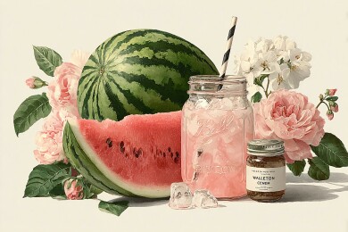 夏日西瓜鲜花饮品插画