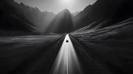 孤独公路与远山光影