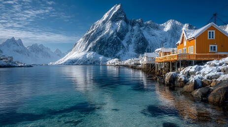 挪威罗弗敦群岛雪山渔村