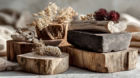 自然木石与干花装饰组合