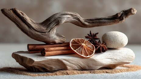 自然元素与香料组合静物