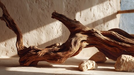 枯木光影与石块静物