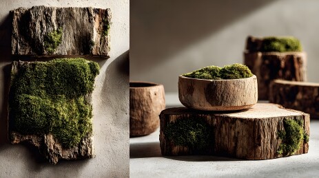 自然木块与苔藓装饰组合