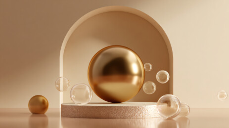 金棕球体悬浮场景图