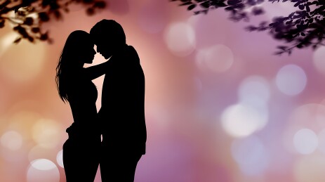 相拥的浪漫情侣剪影