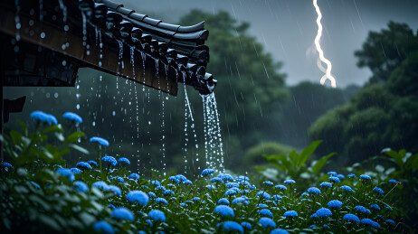 中式雨棚雨水垂落图