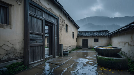 乡村院落雨景图