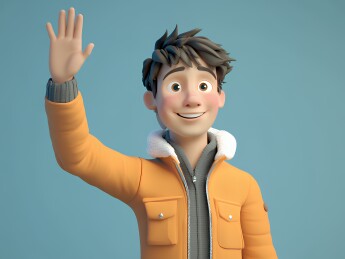 卡通人物挥手致意