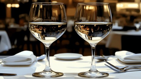 柔和灯光下的餐桌酒杯