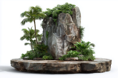 石头绿植景观盆栽元素