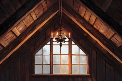 阁楼木梁下的复古吊灯