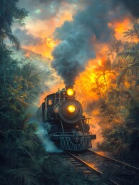 晨雾中若隐若现的蒸汽火车