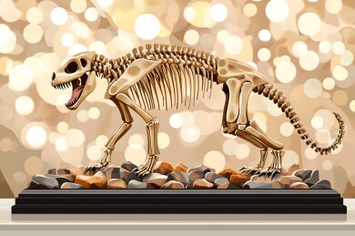 博物馆内剑齿虎化石的完整骨架与锋利牙齿