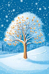 暴雪中的积雪压弯树木