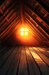 夕阳余晖中的旧阁楼