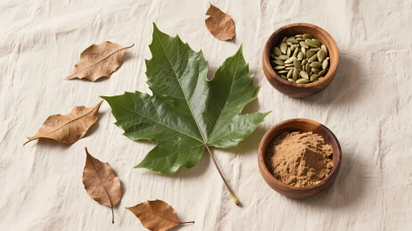 枫叶旁的南瓜籽干叶