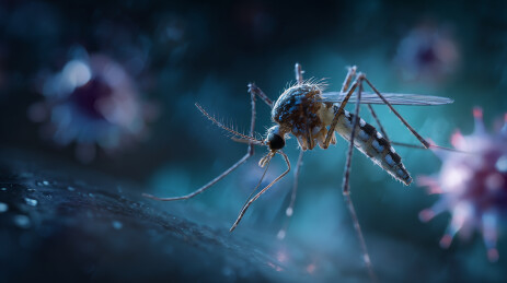 蚊子与周围病毒的特写画面