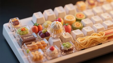 键盘上的微型美食展示